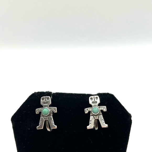 Kachina Vintage Sterling Silver Earrings with Blue  Screw Back Miniature 925 - Picture 3 of 11